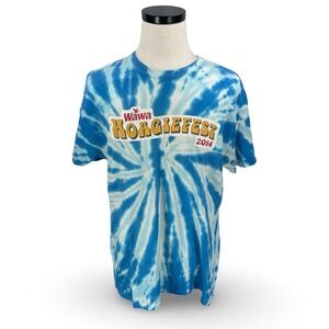 Wawa Hoagiefest 2014 Tie Dye Shirt Mens Large Blue White Graphic Tee Gildan